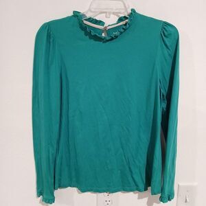 Boden Women's Green Super Soft Frill Detail Long Sleeve Top Size 10